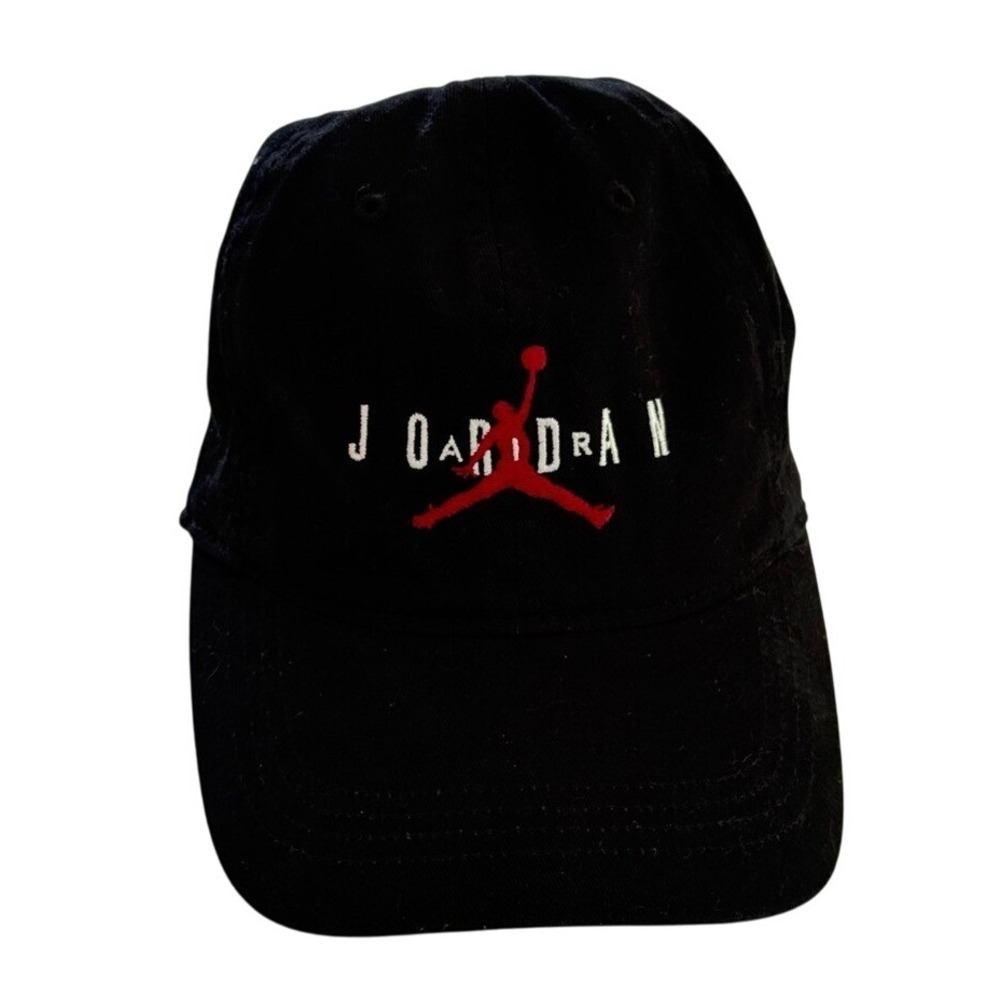 Air Jordan Solid Black Cap Red & White Logo‎ 100% Cotton Youth Adjustable EUC